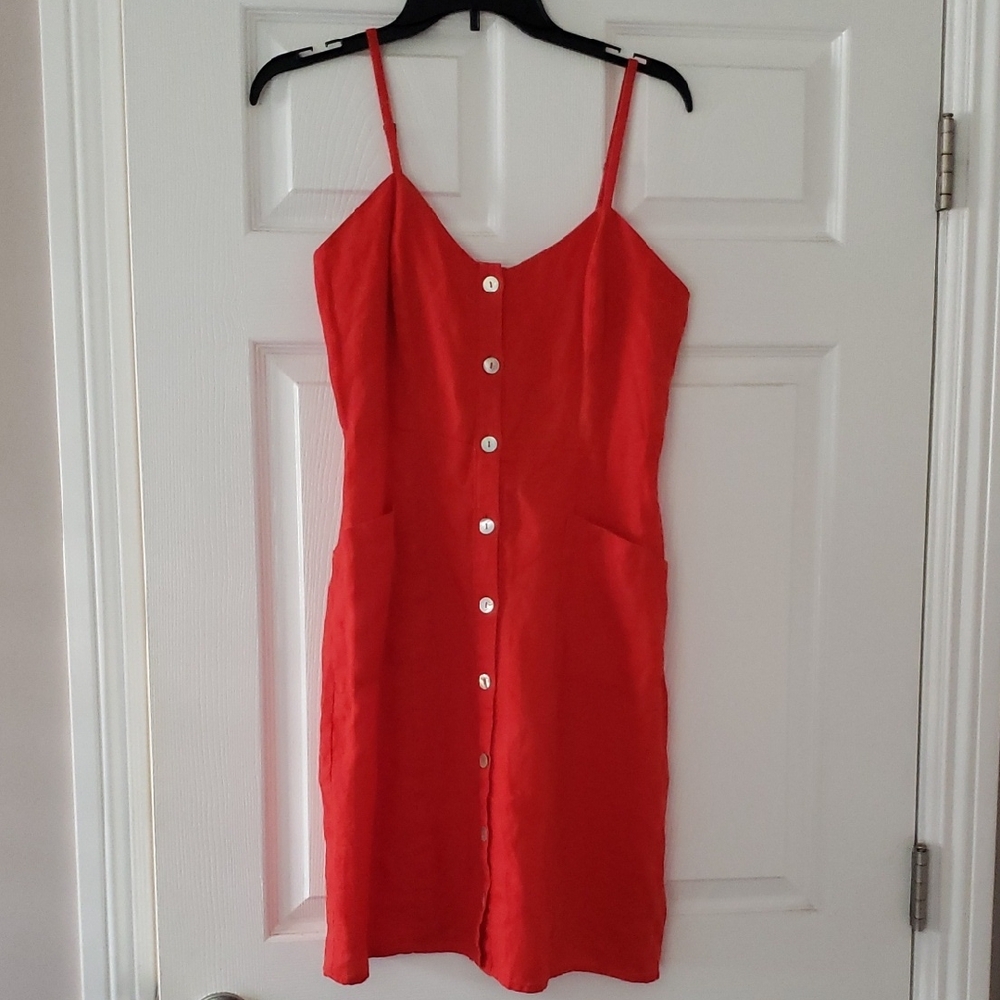 Cynthia Rowley 100% Red Linen Dress